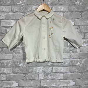 Vintage Girls Size 12 Button Up Shirt. Mushroom Embroidery. Made in USA *flawed*